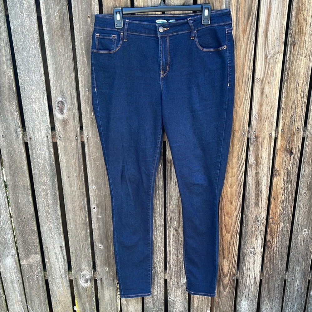 Old Navy 14 Long Rockstar Super Skinny Jeans Dark Wash Denim Stretch Ladies